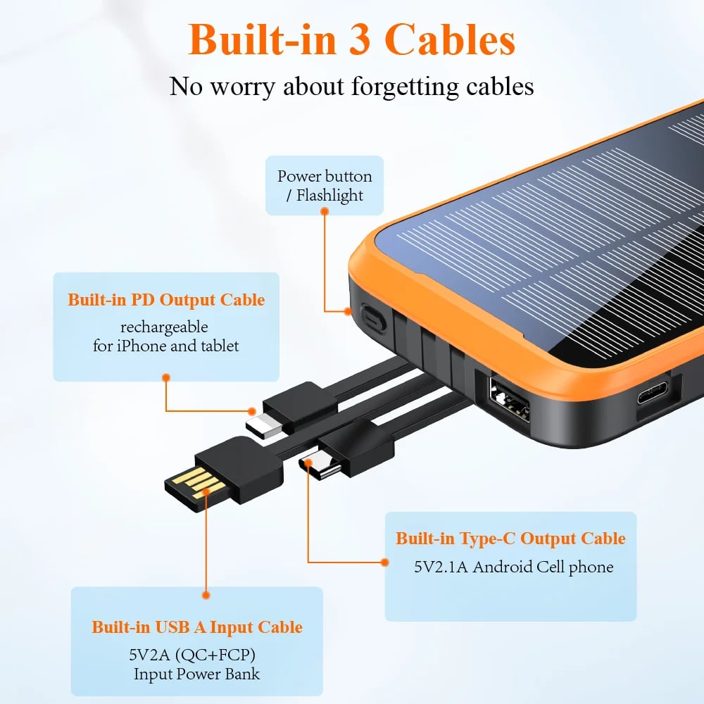 MSL 20000mAh Solar Power Bank with USB-C Fast Charging & Flashlight