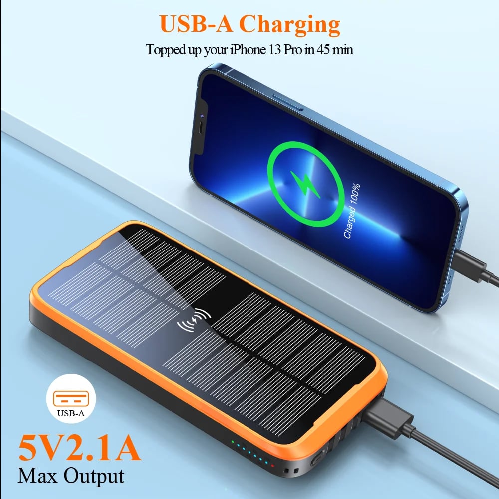 MSL 20000mAh Solar Power Bank with USB-C Fast Charging & Flashlight