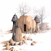 Image 2 of Paper Art Print - "Tata Somba sous les baobabs"