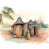 Image 2 of Paper Art Print - "Tata Somba à la porte rouge"