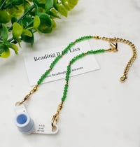 Image 1 of Trach Ties, Beaded Trach Ties , Adjustable, Trach Chain, Beaded, Trach Collar Tube Holder (Green ...