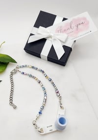 Image 1 of Beaded Trach Ties, Adjustable, Tracheotomy Ties, Trach Chain (Multicolored Purple hues)