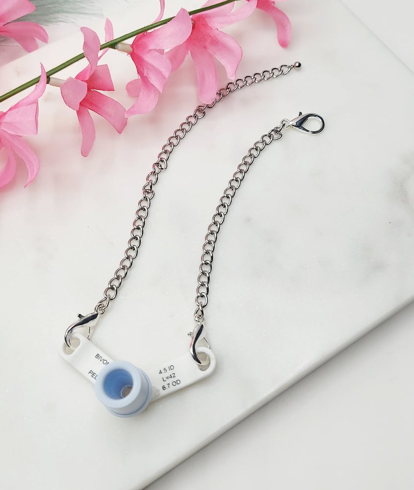 Image of Beaded Trach Ties, Silver Adjustable, Trach Chain, Men or Women, Gifts, Unisex (Silver)