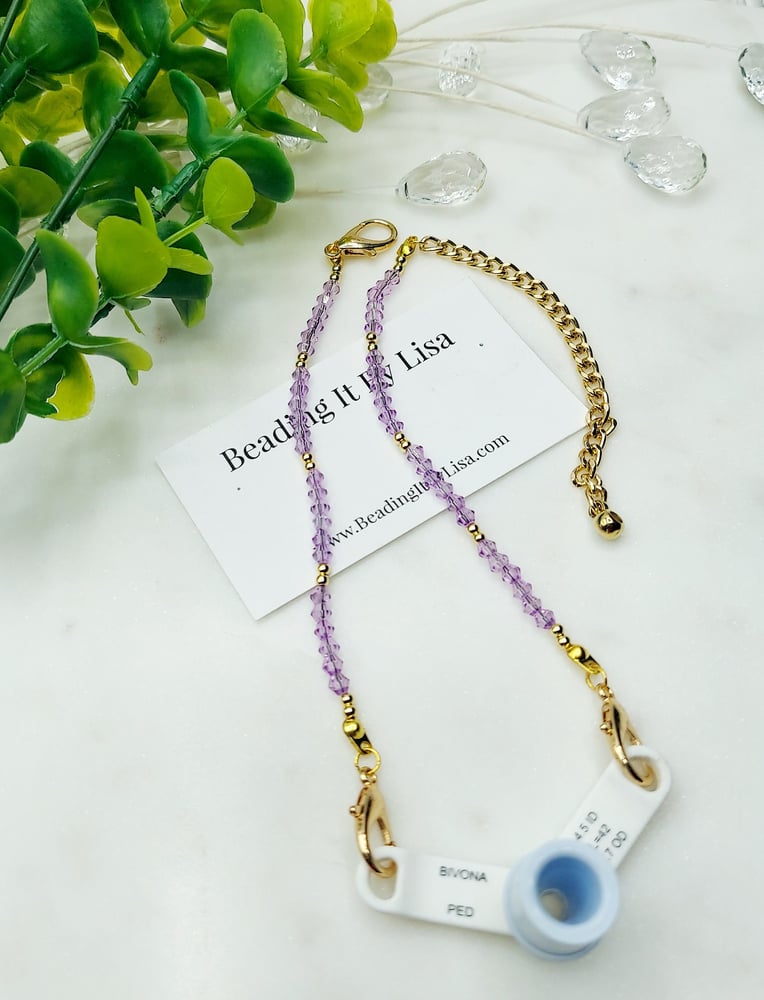 Image of Trach Ties, Beaded Trach Ties , Adjustable, Trach Chain, Beaded, Trach Collar Tube Holder (Lavend...