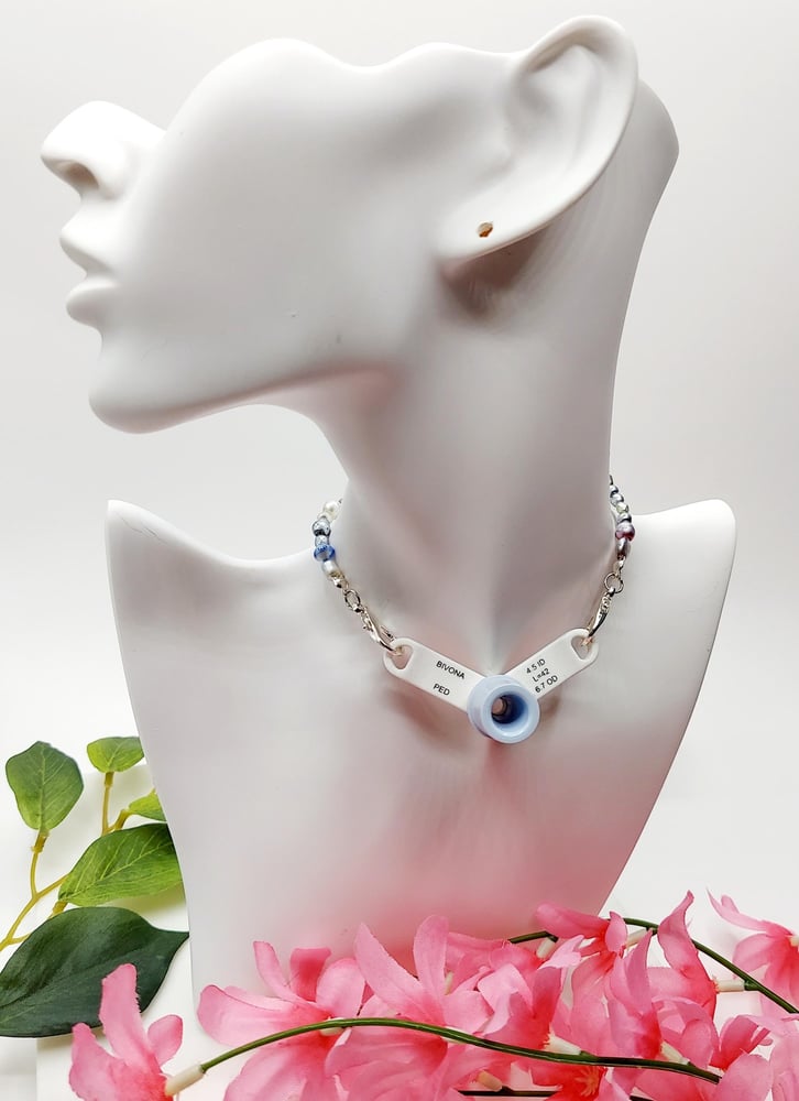 Image of Beaded Trach Ties, Adjustable, Tracheotomy Ties, Trach Chain (Multicolored Purple hues)