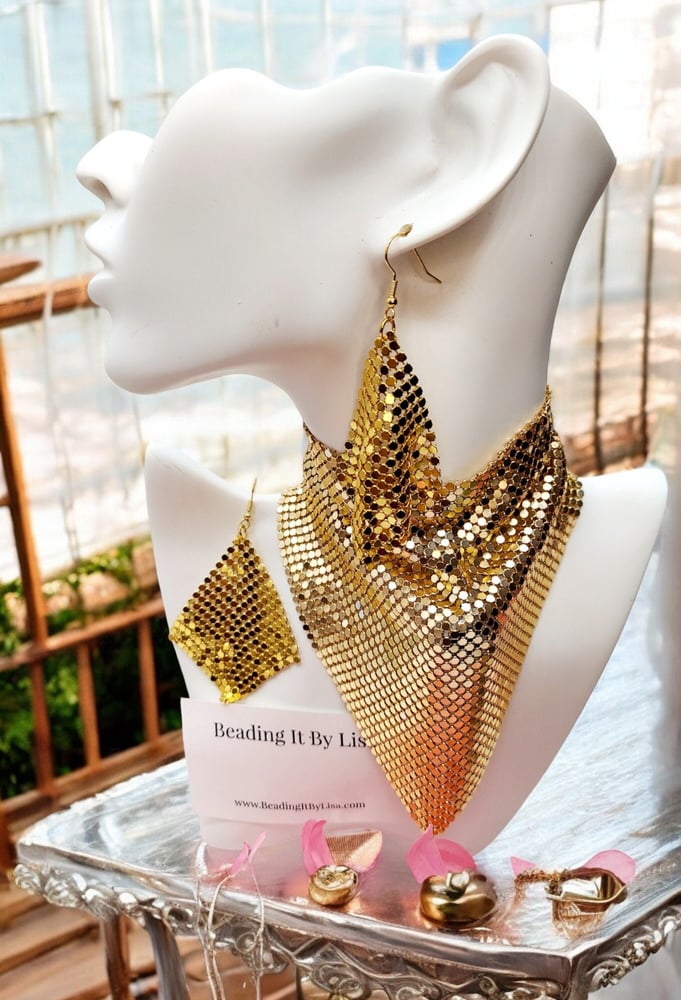 Image of Trach Sequin Scarf for Tracheostomy, Cover Necklace And Earrings Set, Trach Ties, Special Occasio...