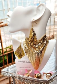 Image 2 of Trach Sequin Scarf for Tracheostomy, Cover Necklace And Earrings Set, Trach Ties, Special Occasio...