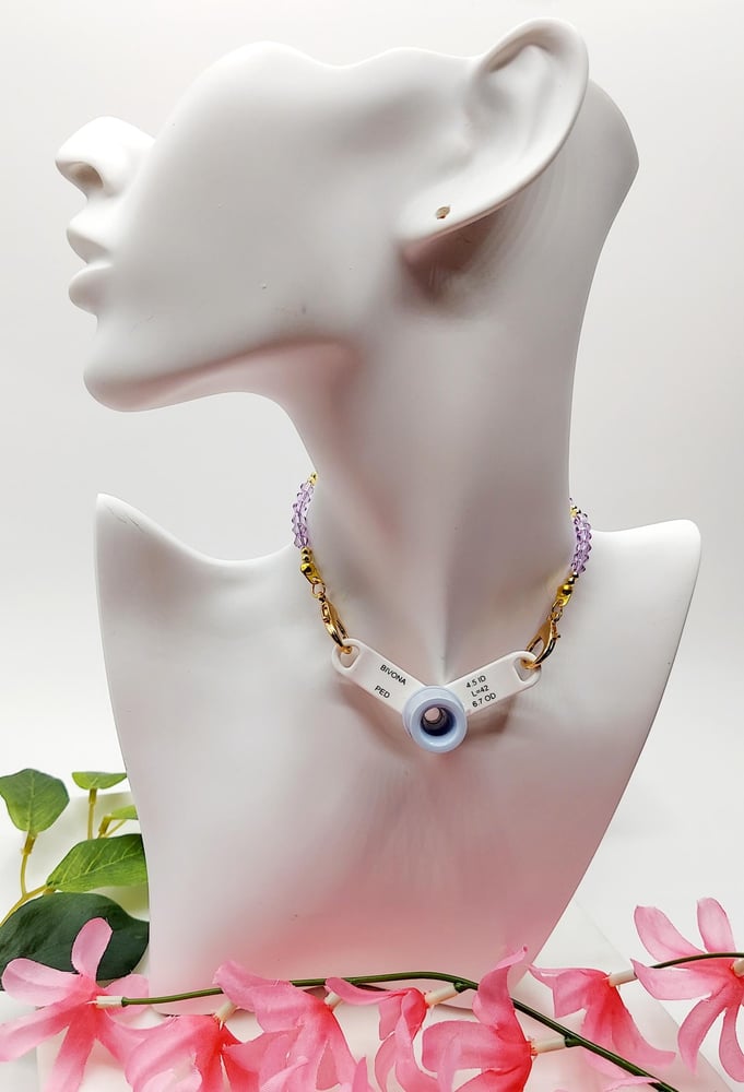 Image of Trach Ties, Beaded Trach Ties , Adjustable, Trach Chain, Beaded, Trach Collar Tube Holder (Lavend...