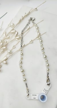 Image 2 of Beaded Trach Ties , Adjustable, Tracheotomy Ties, Trach Chain (White Pearls)