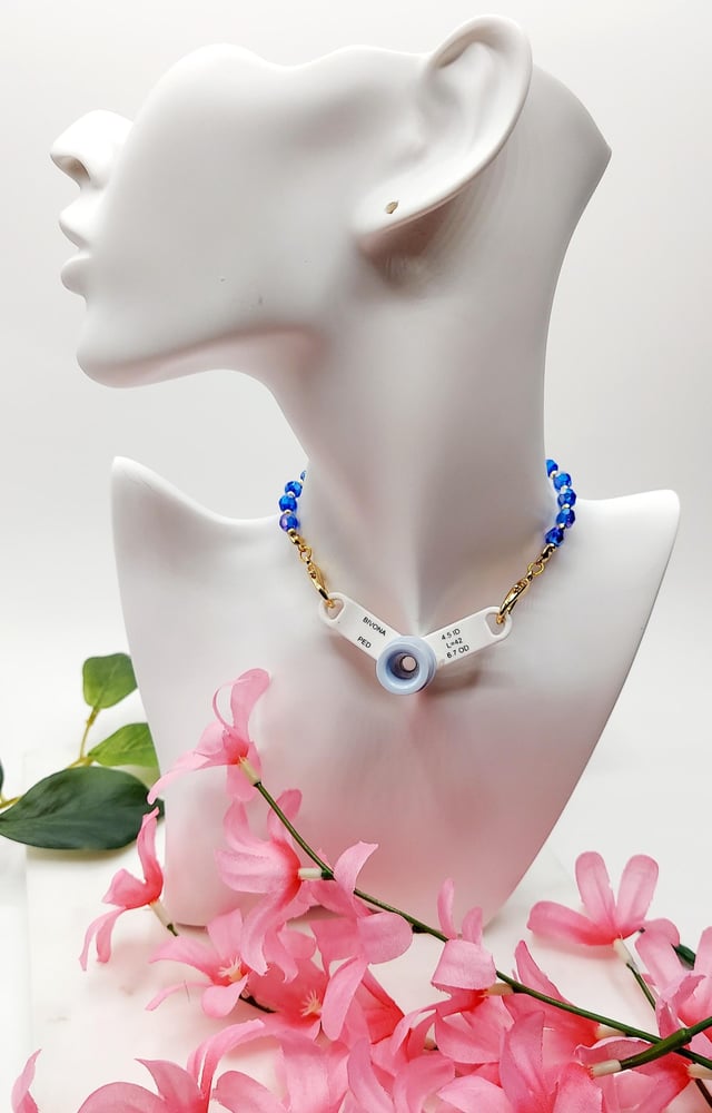 Image of Beaded Trach Ties, Adjustable, Trach Chain, Men or Women, Gifts, Unisex .... (Blue Purple and Gol...