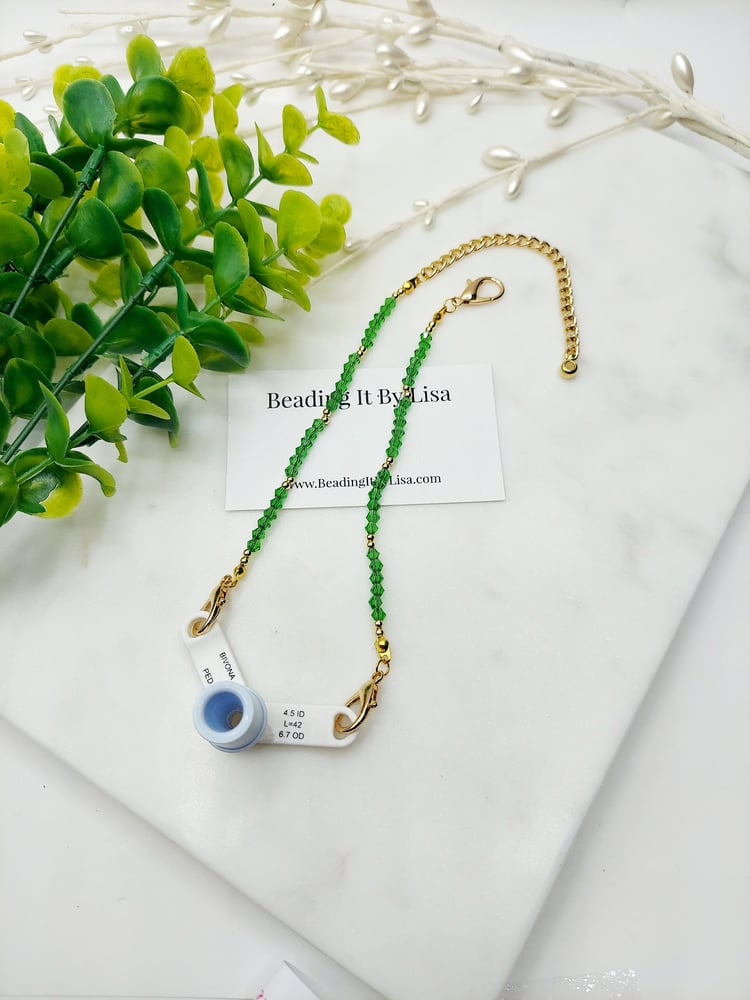 Image of Trach Ties, Beaded Trach Ties , Adjustable, Trach Chain, Beaded, Trach Collar Tube Holder (Green ...