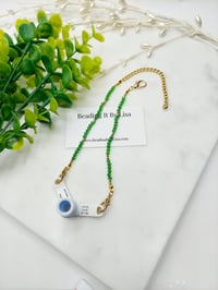 Image 2 of Trach Ties, Beaded Trach Ties , Adjustable, Trach Chain, Beaded, Trach Collar Tube Holder (Green ...