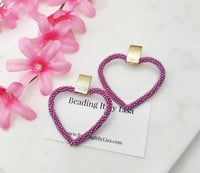 Image 2 of Lavender Heart Beaded Hoop Earrings, Woman's Earrings, Holiday Earrings, Gifts for Her