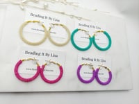 Image 2 of Solid Color Beaded Hoop Earrings • Wire Wrapped Earrings • Gift for Her • Fashion Accessories