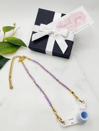 Image 3 of Trach Ties, Beaded Trach Ties , Adjustable, Trach Chain, Beaded, Trach Collar Tube Holder (Lavend...
