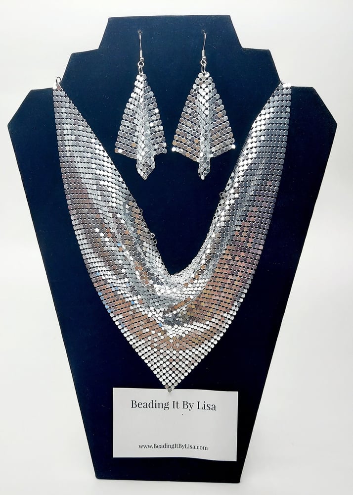 Image of Trach Sequin Scarf for Tracheostomy, Necklace and Earring Set, Trach Ties, Adjustable (SILVER 3 P...