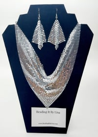 Image 3 of Trach Sequin Scarf for Tracheostomy, Necklace and Earring Set, Trach Ties, Adjustable (SILVER 3 P...