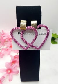 Image 3 of Lavender Heart Beaded Hoop Earrings, Woman's Earrings, Holiday Earrings, Gifts for Her