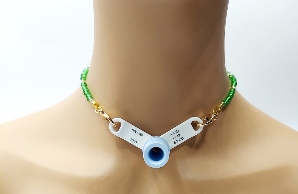Image of Trach Ties, Beaded Trach Ties , Adjustable, Trach Chain, Beaded, Trach Collar Tube Holder (Green ...