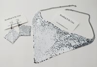 Image 4 of Trach Sequin Scarf for Tracheostomy, Necklace and Earring Set, Trach Ties, Adjustable (SILVER 3 P...