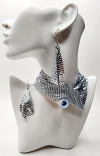 Image 5 of Trach Sequin Scarf for Tracheostomy, Necklace and Earring Set, Trach Ties, Adjustable (SILVER 3 P...