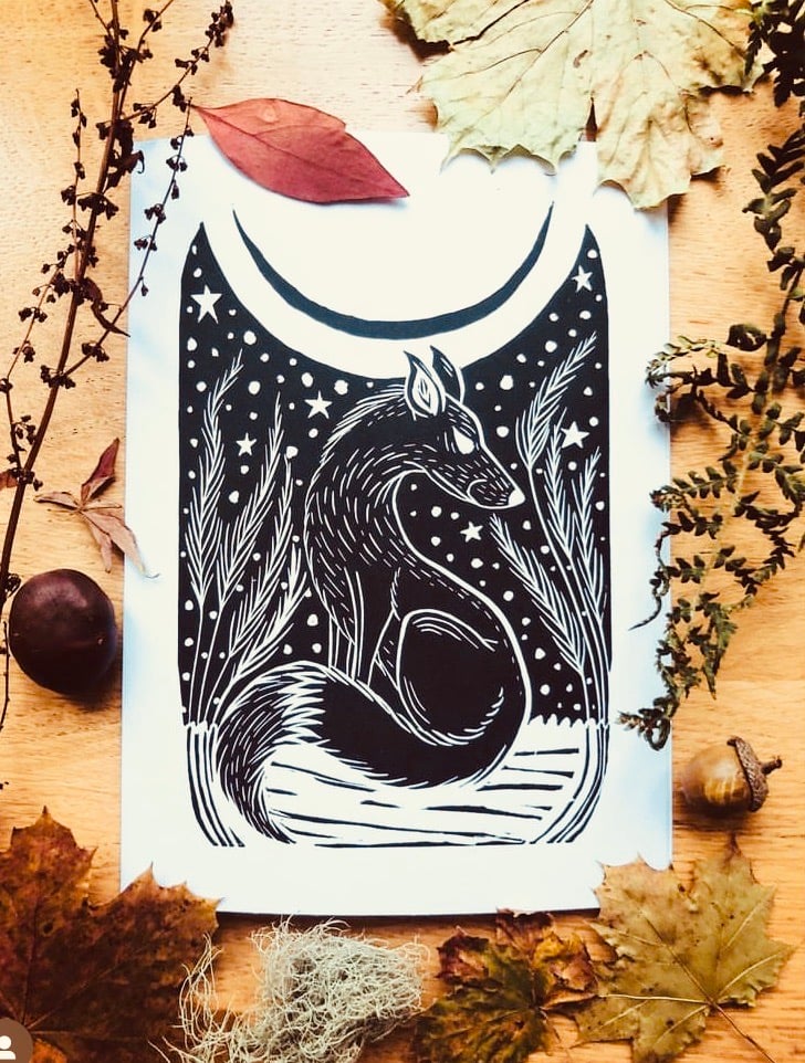 Image of Fox Linocut Winter Card 