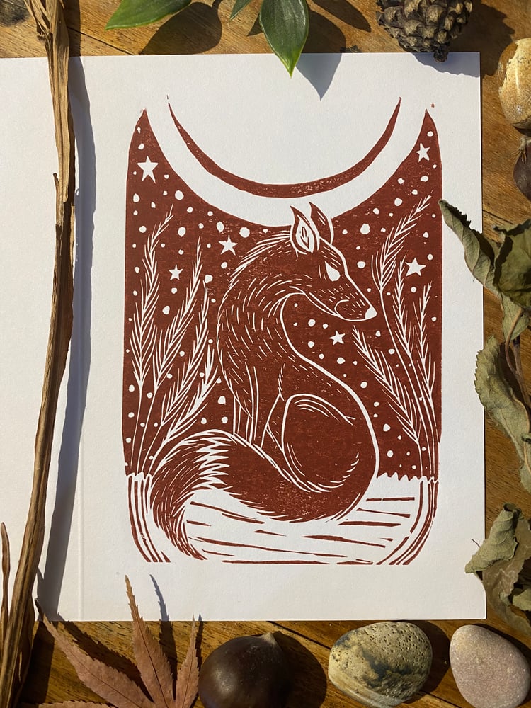 Image of Fox Linocut Winter Card 