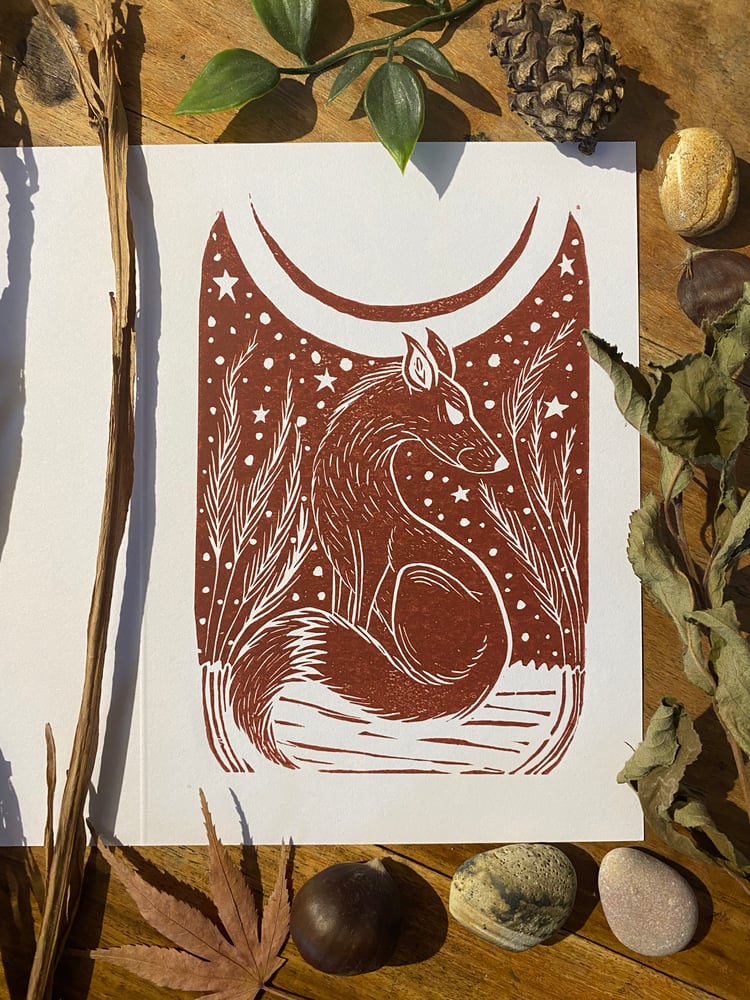Image of Fox Linocut Winter Card 