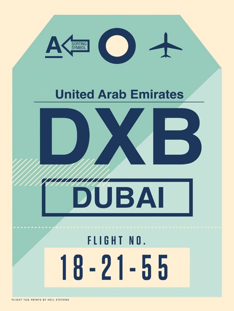 Image of Dubai Flight Tag Print