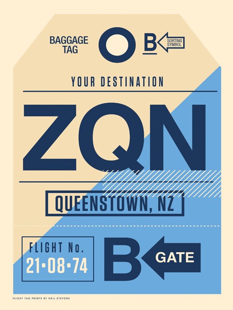 Image of Queenstown NZ Flight Tag Print