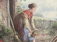 Image 3 of Antique Myles Birket Foster (b 1825) Engraving Print of Mother & Daughter Feeding Chicks, Framed