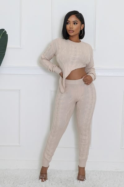 Image of 3PACK SLANT TOP SWEATER PANT SET-BONE