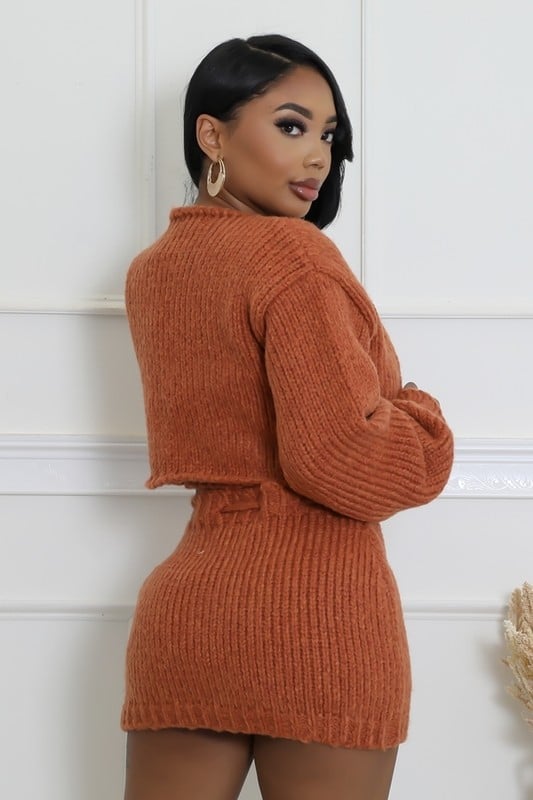 Image of 3PACK KNITTED 3-PIECE SWEATER SKIRT SET-RUST