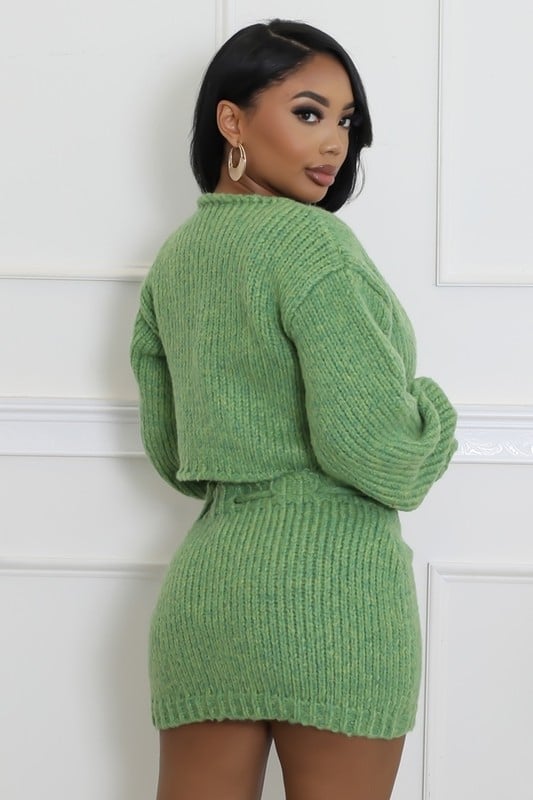 Image of 3PACK KNITTED 3-PIECE SWEATER SKIRT SET-GREEN