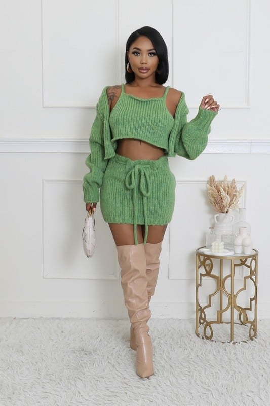 Image of 3PACK KNITTED 3-PIECE SWEATER SKIRT SET-GREEN