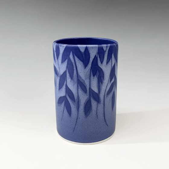 Image of Blue Vines Small Cylinder Vase (4.75" height)