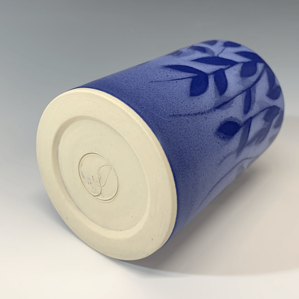 Image of Blue Vines Small Cylinder Vase (4.75" height)