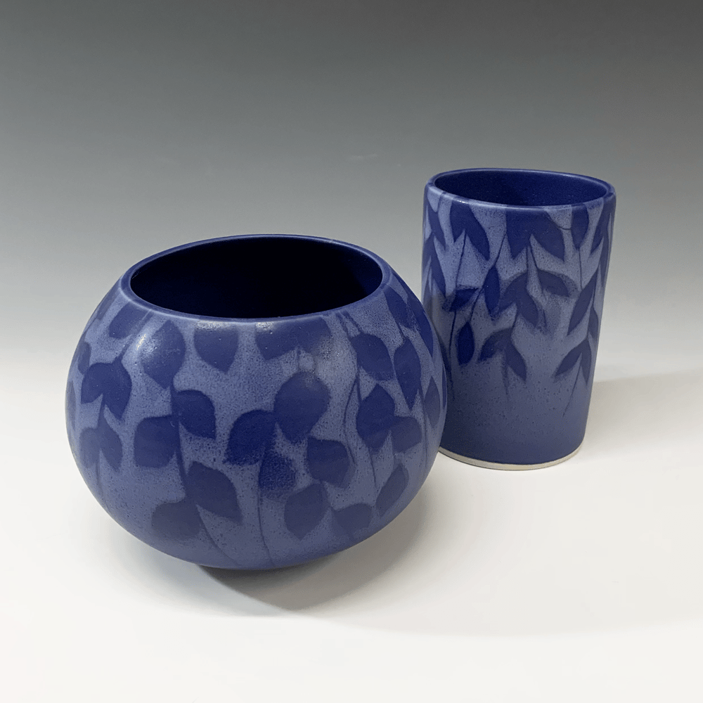 Image of Blue Vines Small Cylinder Vase (4.75" height)