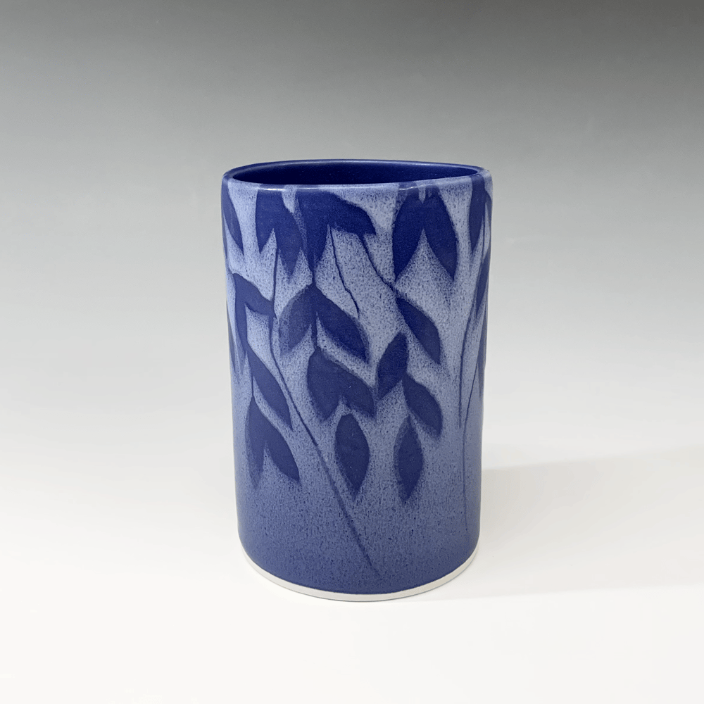 Image of Blue Vines Small Cylinder Vase (4.75" height)