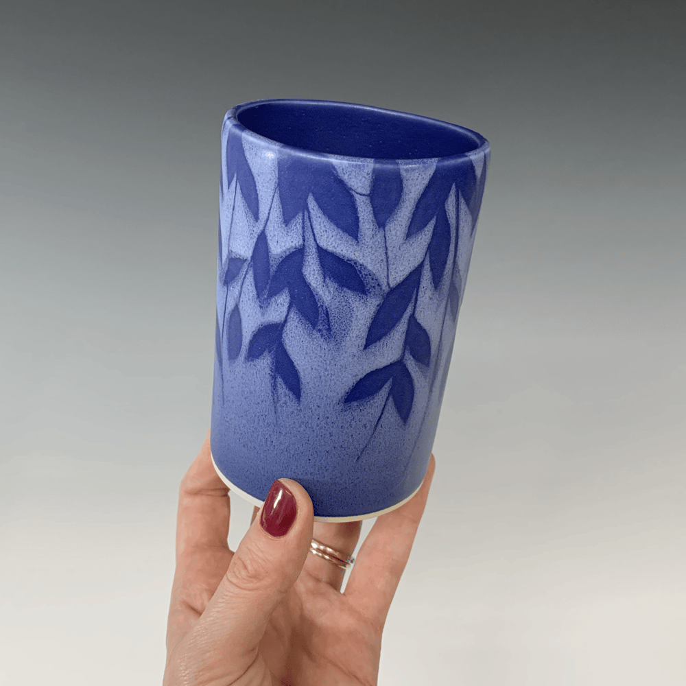 Image of Blue Vines Small Cylinder Vase (4.75" height)