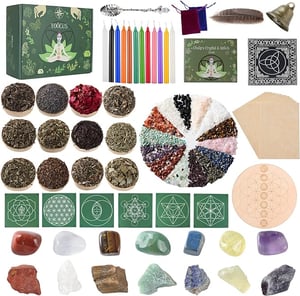 Witchcraft Supplies Kits 84 Packs with Chakra Crystals Healing Stones Mini Gemstones Dried Herbs