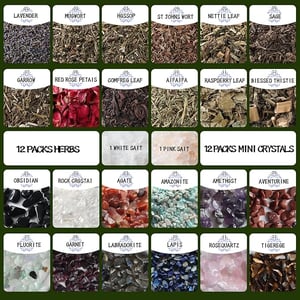 Witchcraft Supplies Kits 84 Packs with Chakra Crystals Healing Stones Mini Gemstones Dried Herbs