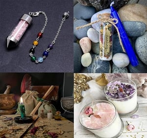 Witchcraft Supplies Kits 84 Packs with Chakra Crystals Healing Stones Mini Gemstones Dried Herbs