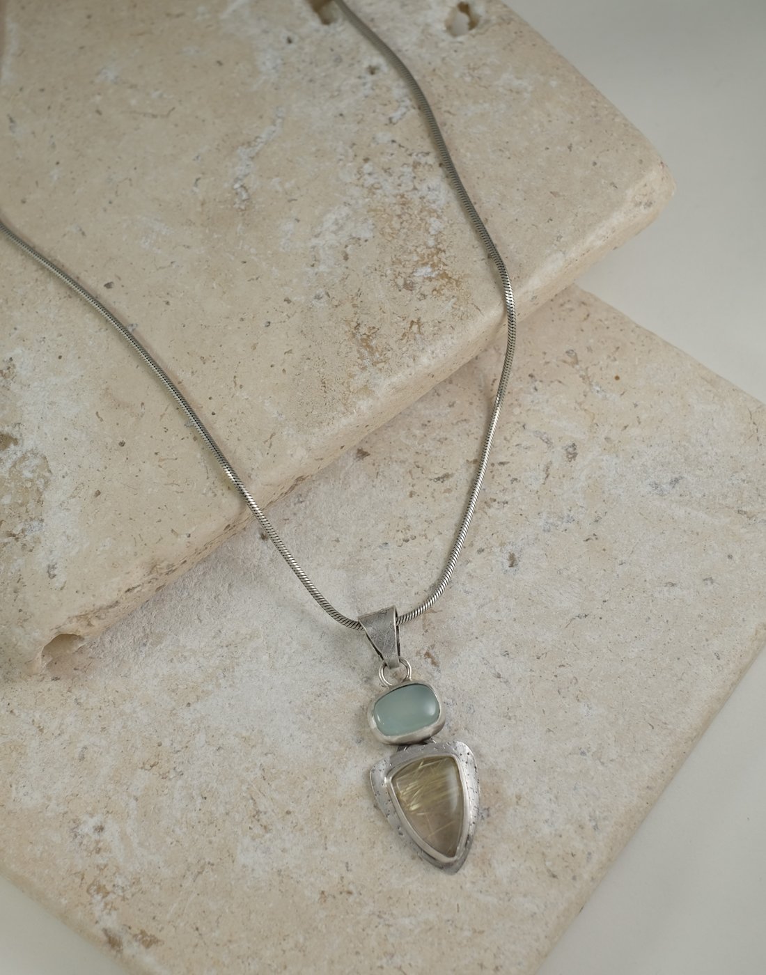 Image of Blue Chalcedony and Rutilated Quartz Necklace