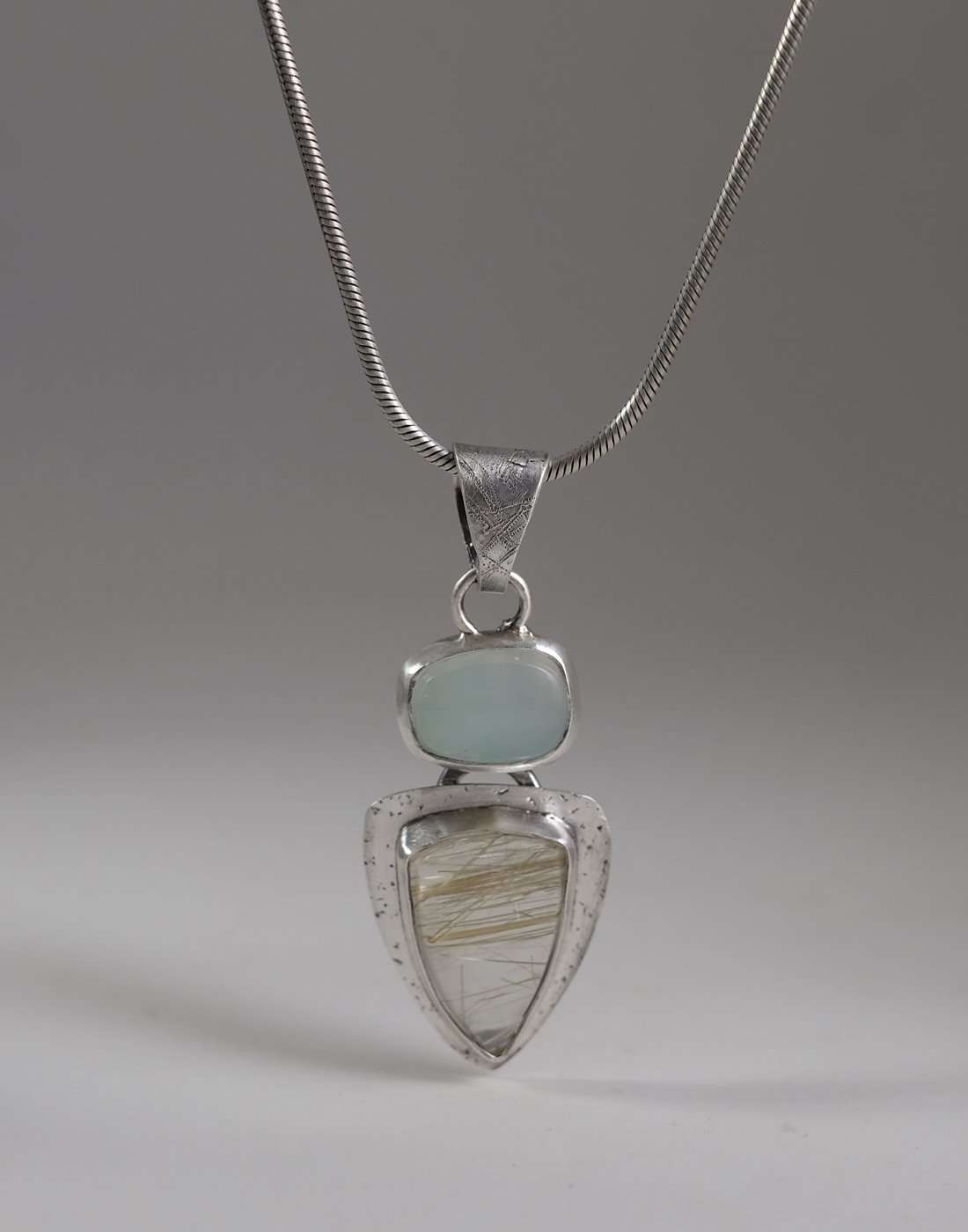 Image of Blue Chalcedony and Rutilated Quartz Necklace