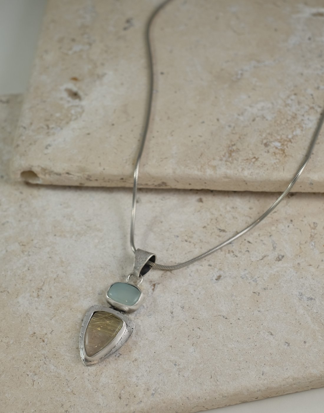 Image of Blue Chalcedony and Rutilated Quartz Necklace