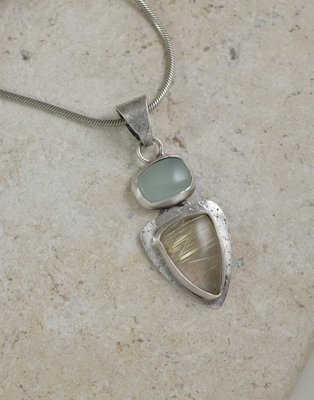 Image of Blue Chalcedony and Rutilated Quartz Necklace