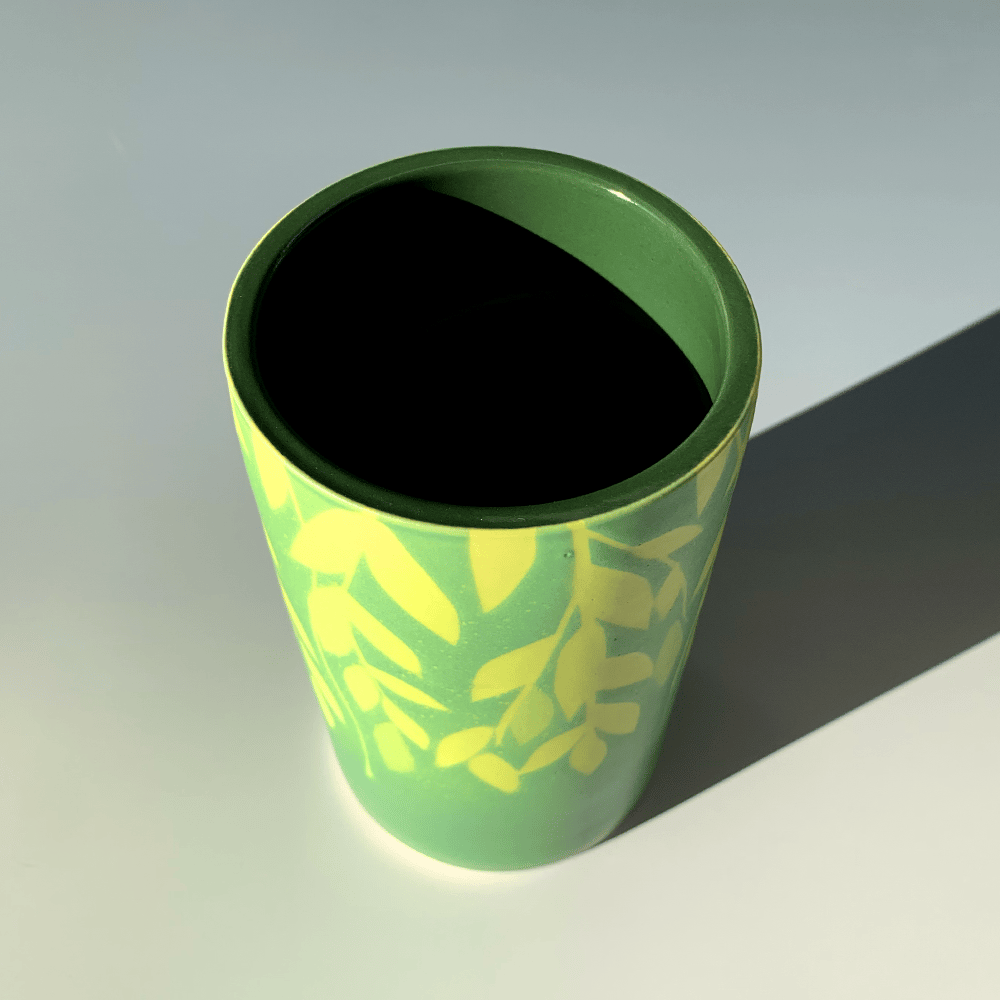 Image of Green Vines Small Cylinder Vase (5.5" height)