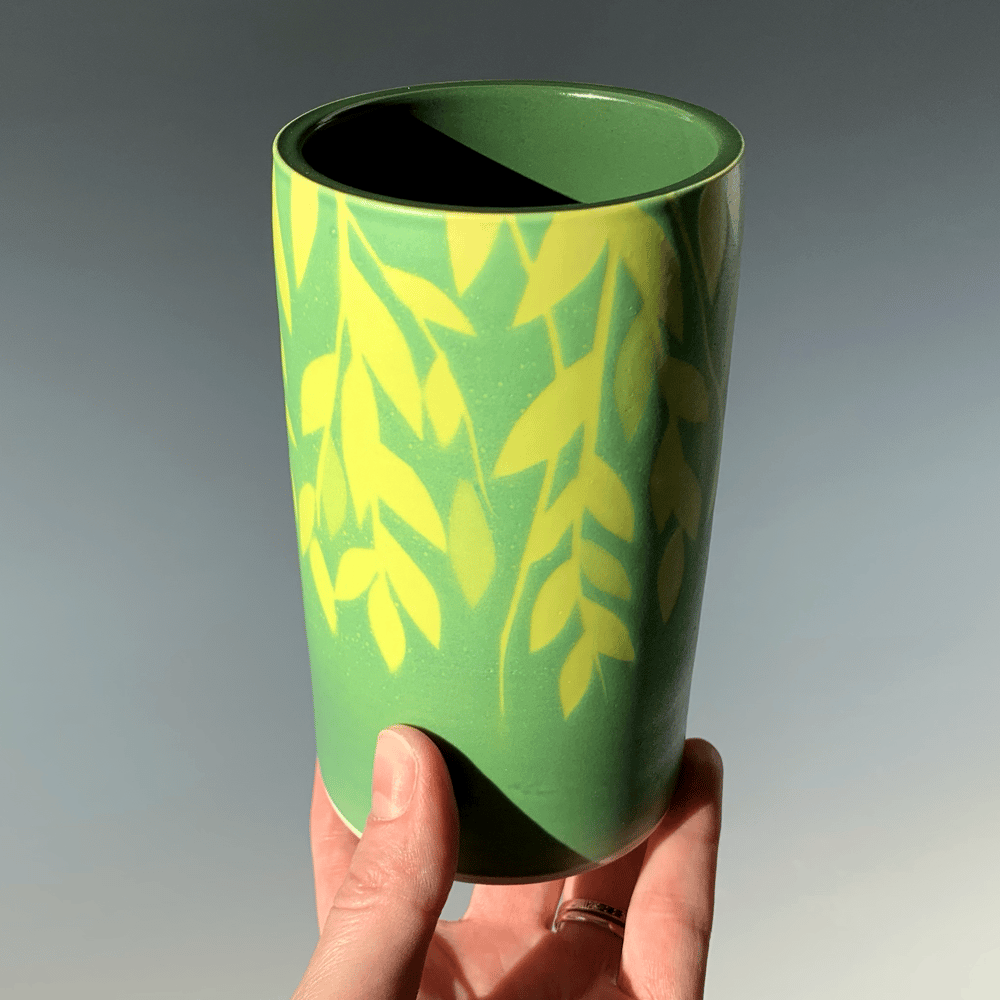 Image of Green Vines Small Cylinder Vase (5.5" height)