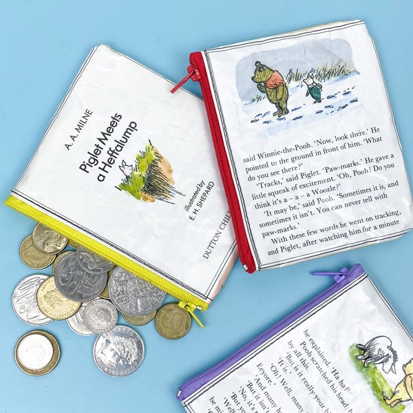 Image of Winnie the Pooh Book Page Coin Purses (Pooh, Piglet, Eeyore, Christopher Robin)